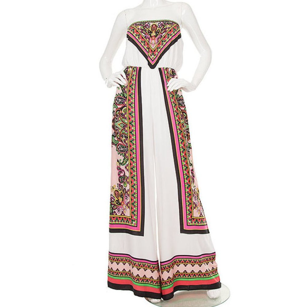 Bohemian Gypsy Strapless Wide Leg Palazzo Jumpsuit Dress Pantsuit Outfit - Picture 2 of 6